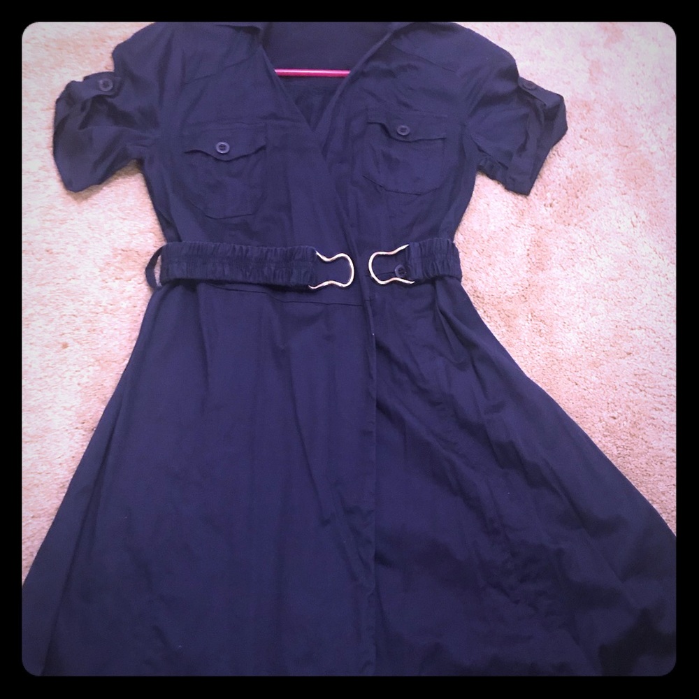 Navy wrap blouse dress